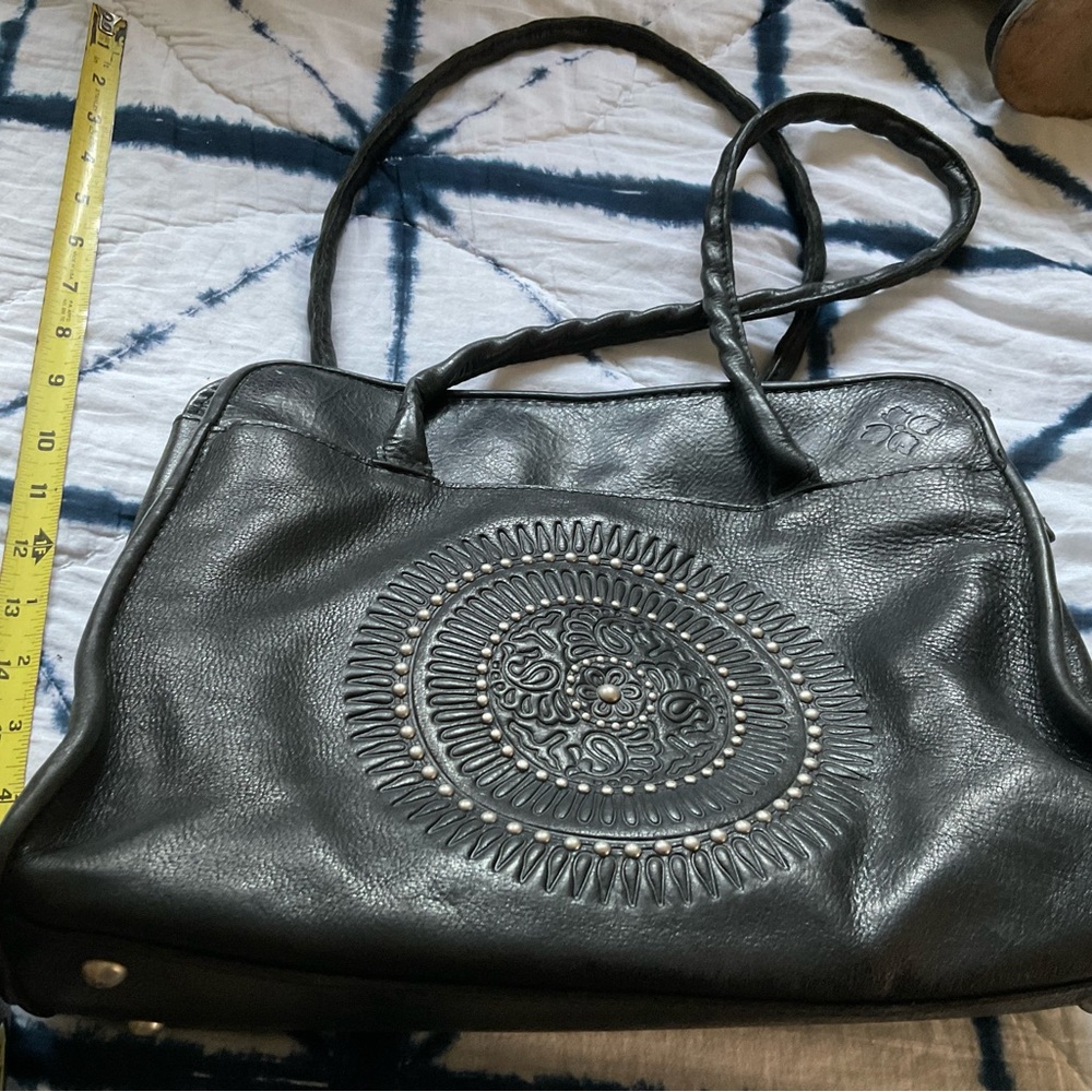 PATRICIA NASH Paris Tooled Leather Tassel Studded Satchel Bag